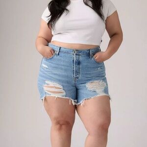 LEVI'S 501 High Rise Womens Denim Plus Size Shorts Quiet Riot Distressed 16 W